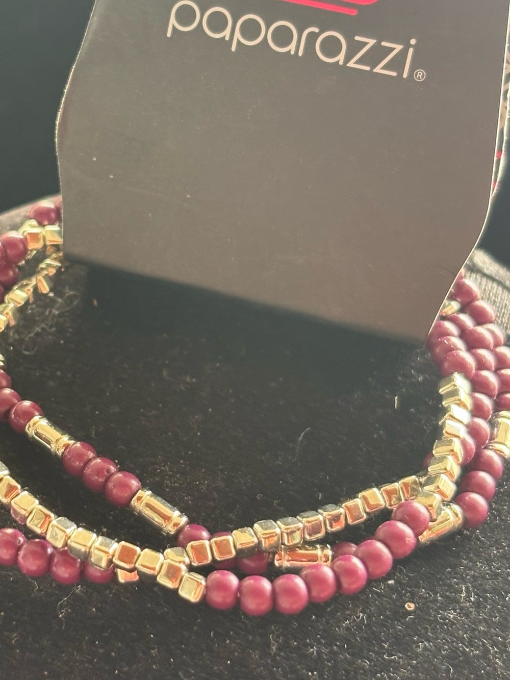 paparazzi Burgundy and Gold Layered Beaded Wrap Bracelet